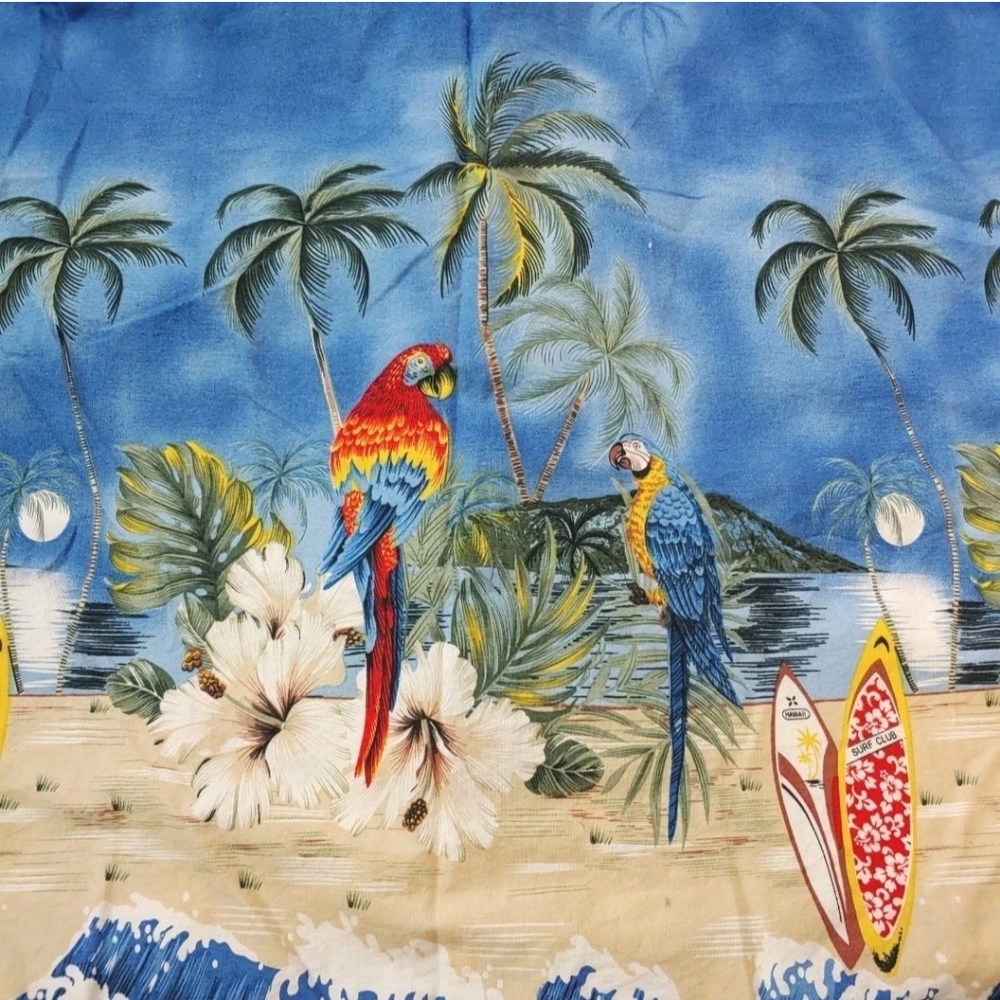 Waikiki Parrot Hawaiian Shirt Men Small Tik Parrothead Surf Beach Tropical Blue